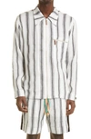 Wales Bonner Depara Striped Linen And Silk-blend Shirt In White/ Black
