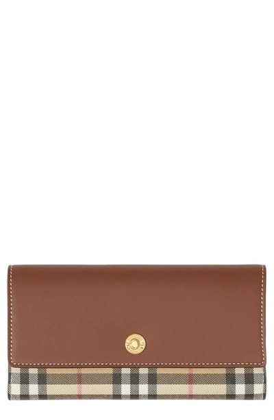 Burberry Halton Check E-canvas & Leather Continental Wallet In Tan