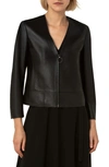 AKRIS PUNTO FRONT ZIP CROP PERFORATED LEATHER JACKET