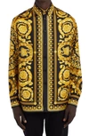 Versace Silk Printed Shirt For Men In Black Gold