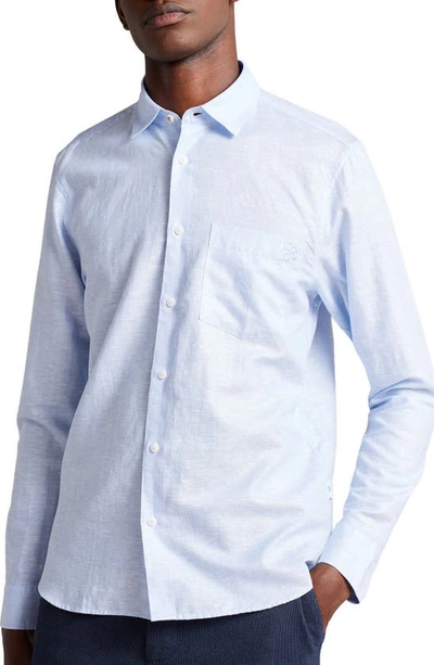 Ted Baker Remark Slim Fit Solid Linen & Cotton Button-up Shirt In Light Blue