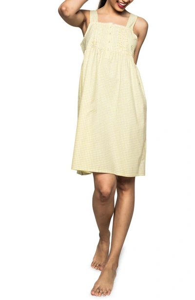 Petite Plume Gingham Check Cotton Nightgown In Yellow