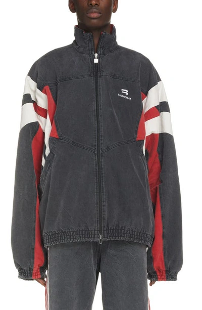 Balenciaga Men's Denim Tracksuit Jacket In Washed Black