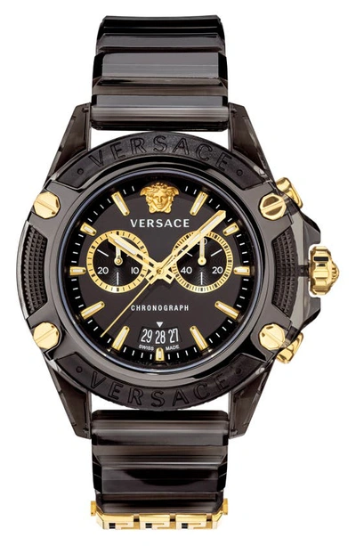 Versace Men's Swiss Chronograph Icon Active Black Silicone Strap Watch 44mm In Ip Black