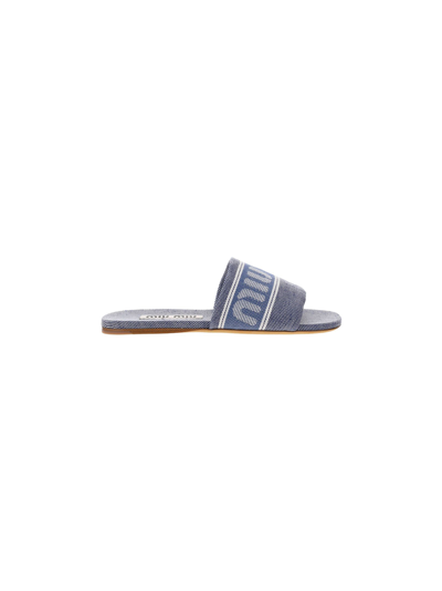 Miu Miu Logo-jacquard Denim Sandals In Blue