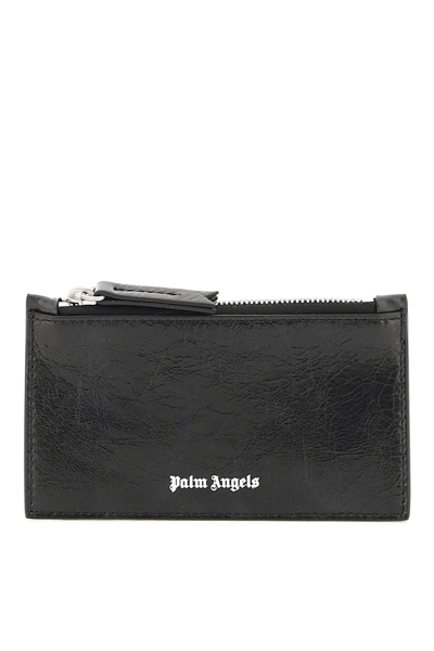 Palm Angels Crinkle-texture Zipped Cardholder In Black