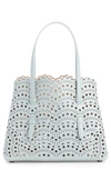 Alaïa Small Mina Perforated Leather Tote In Blanc Optique