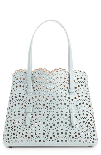 Alaïa Small Mina Perforated Leather Tote In Blanc Optique