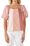English Factory Puff Sleeve Colorblock Top In Multi