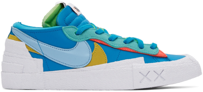 Nike Sacai Kaws Blazer Low Colour-block Suede-trimmed Leather Sneakers In Blue