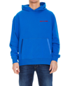 Just Don Contrasting Embroidery Cotton Hoodie In Blue