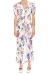 Saloni Lea Printed Silk Long Dress In Multicolor