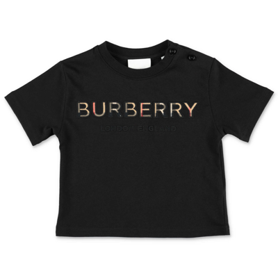Burberry Babies'  T-shirt Nera In Jersey Di Cotone In Nero