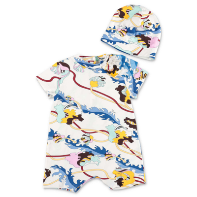 Emilio Pucci Babies' 印花棉质平纹针织连体衣&帽子 In Multicolor
