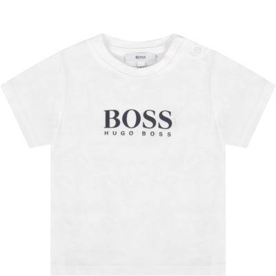 Hugo Boss Babies' Logo T恤 In White