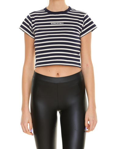Red Valentino Blue/ivory Striped Cropped T-shirt