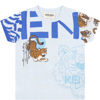 KENZO LIGHT-BLUE T-SHIRT FOR BABY BOY WITH TIGER AND BLUE LOGO