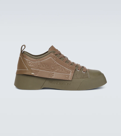 Jw Anderson Canvas And Leather Low-top Sneakers In Khaki
