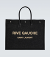 Saint Laurent Embroidered Logo Raffia Tote In Nero/nat.beig/ne/ne