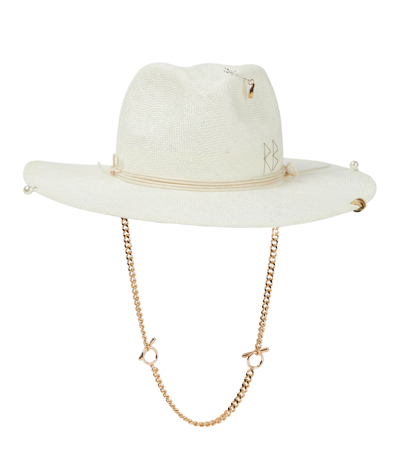 Ruslan Baginskiy Embellished Straw Fedora In Natural Straw