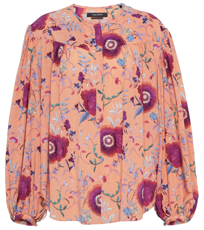 Isabel Marant Brunille Gathered Embroidered Silk-blend Crepe Blouse In Multicolore