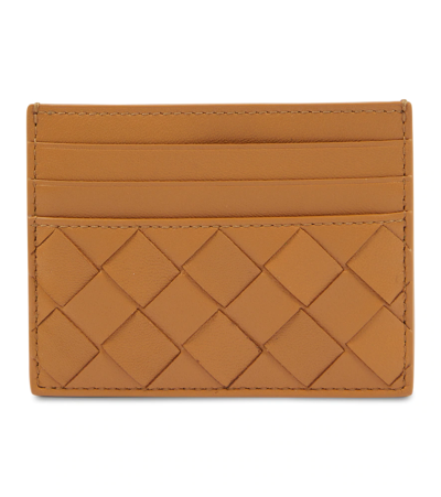 Bottega Veneta Intrecciato Leather Card Holder In Orange