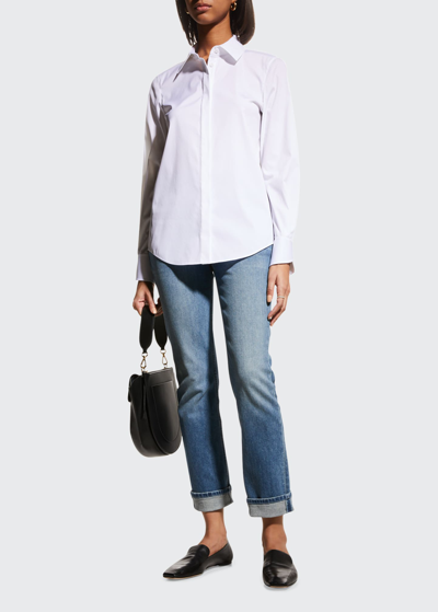 Lafayette 148 Wright Stretch Cotton Shirt In White