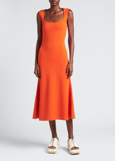 Stella Mccartney Compact Knit Midi Dress In 7501 Bright Orang