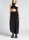 Stella Mccartney Asymmetric Cutout Stretch-jersey And Silk-satin Midi Dress In 1000 Black