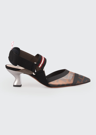 FENDI COLIBRI RUNWAY MESH FF SLINGBACK PUMPS