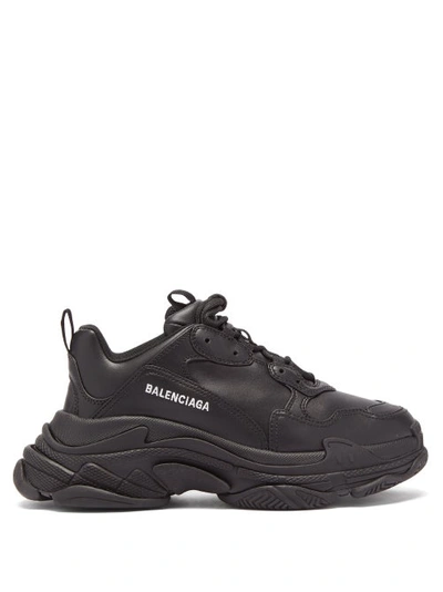 Balenciaga Triple S Faux-leather And Mesh Trainers In Black