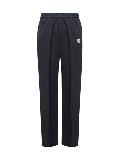 Moncler Straight-leg Logo-print Cotton-blend Shell Track Pants In Blue