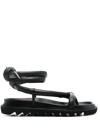 Studio Amelia Tubular Leather Ankle-tie Flat Sandals, Black In Black
