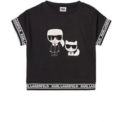 Karl Lagerfeld Kids' Karl & Choupette Modal Blend T-shirt In Black