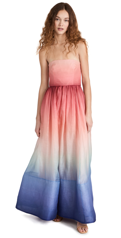 Zimmermann Postcard Strapless Degradé Silk And Linen-blend Maxi Dress In Multicolor