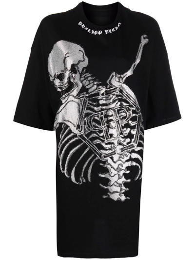 Philipp Plein Skeleton Print T-shirt Dress In Schwarz