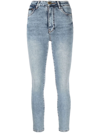 Philipp Plein Skull-embroidered High-waisted Jeans In Blau