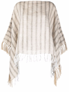 Brunello Cucinelli Striped Tassel-trim Poncho In Neutrals