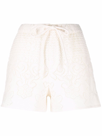 Valentino Drawstring Crochet Shorts In Cream