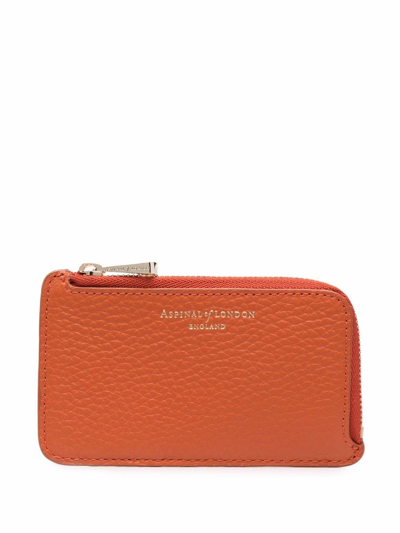 Aspinal Of London Pebbled Small Zip Coin Purse In Orange