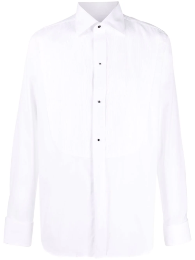 Canali Buttoned Long-sleeve Tuxedo Shirt In White