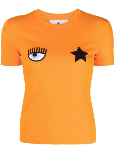 Chiara Ferragni Eye-motif Cotton T-shirt In Orange