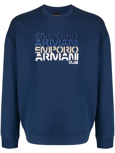 Emporio Armani Mens Blue Logo-print Boxy-fit Cotton-blend Jersey Sweatshirt M