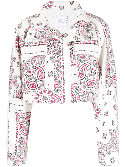 Sacai Paisley-print Cropped Jacket In White