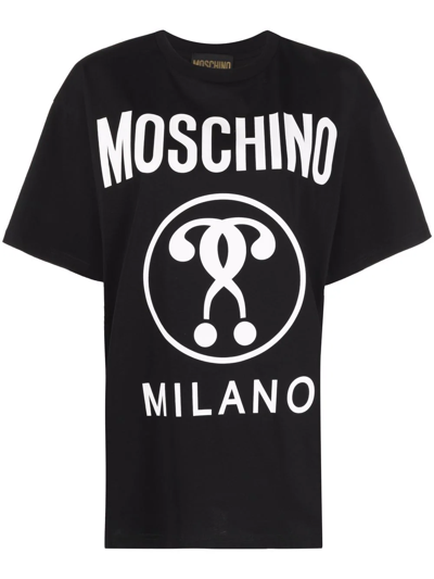 Moschino Black Logo Print Cotton T-shirt In Multi-colored