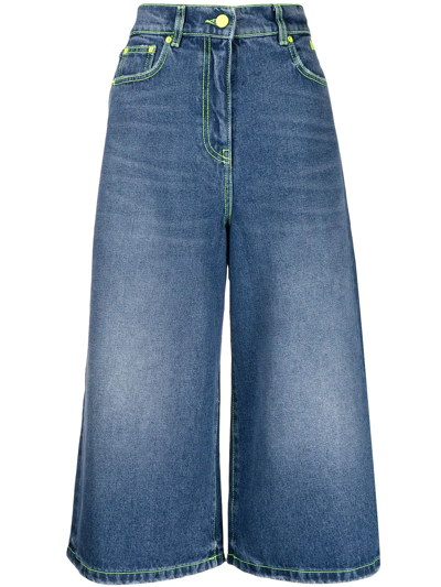 Msgm Cropped Wide-leg Jeans In Blau