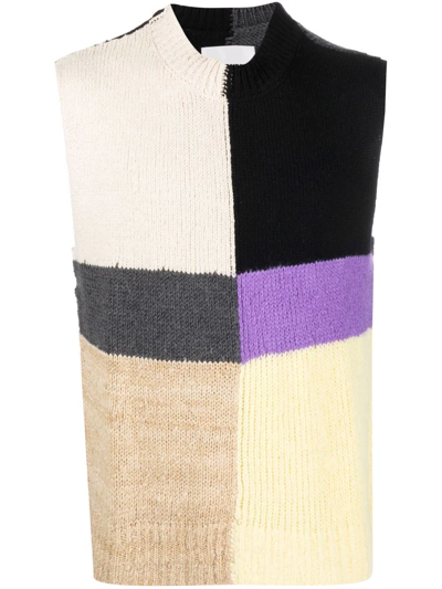 Jil Sander Colour-block Intarsia-knit Jumper Waistcoat In Multicolor