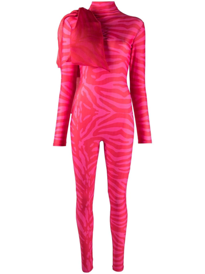 Atu Body Couture Tiger-print Organza-bow Catsuit In Rosa