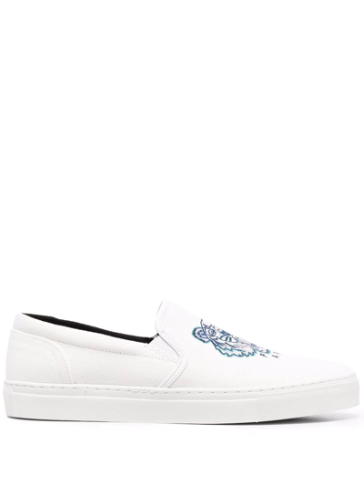 Kenzo White K-skate Tiger Slip-on Sneakers In Weiss