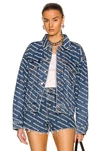 Alexander Wang Logo Print Denim Jacket In Deep Blue & White
